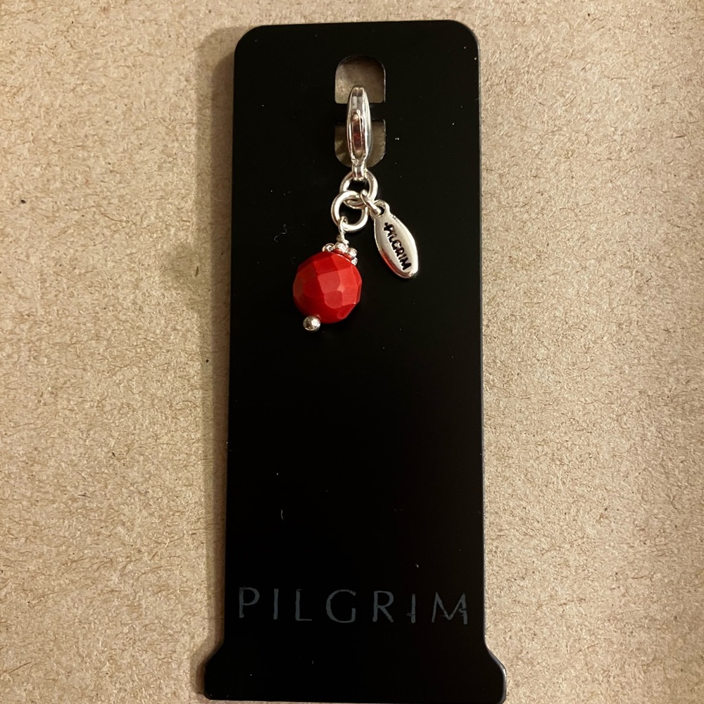 Pilgrim Red Faceted Bead Charm with Sterling-Tone Bail